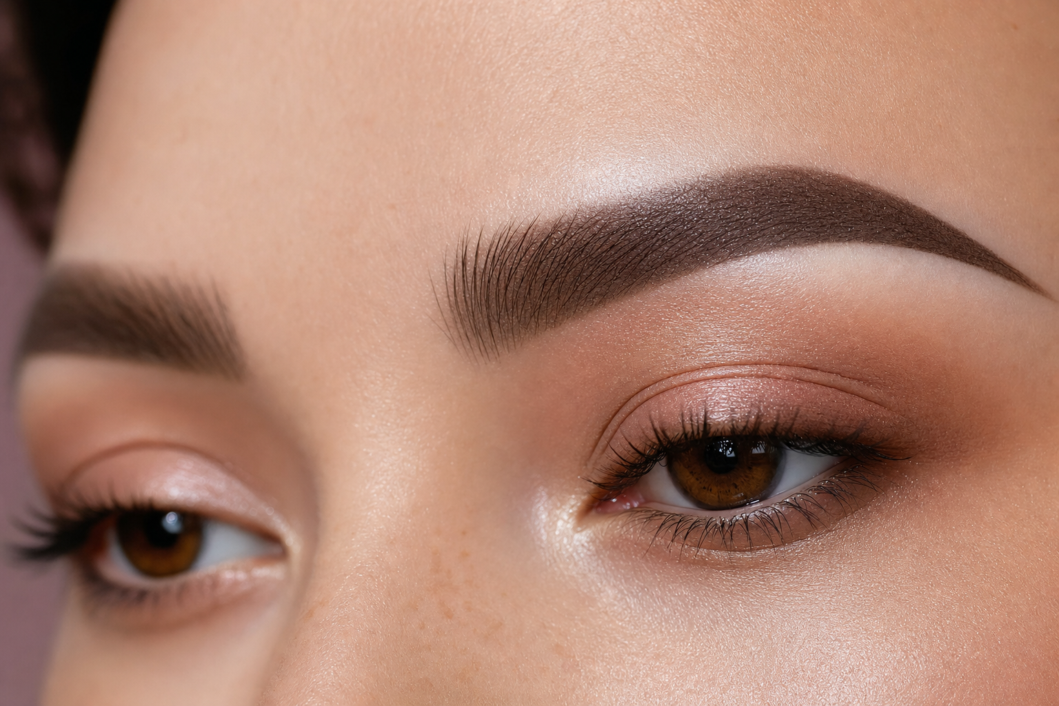 Softly feathered powder ombre brows