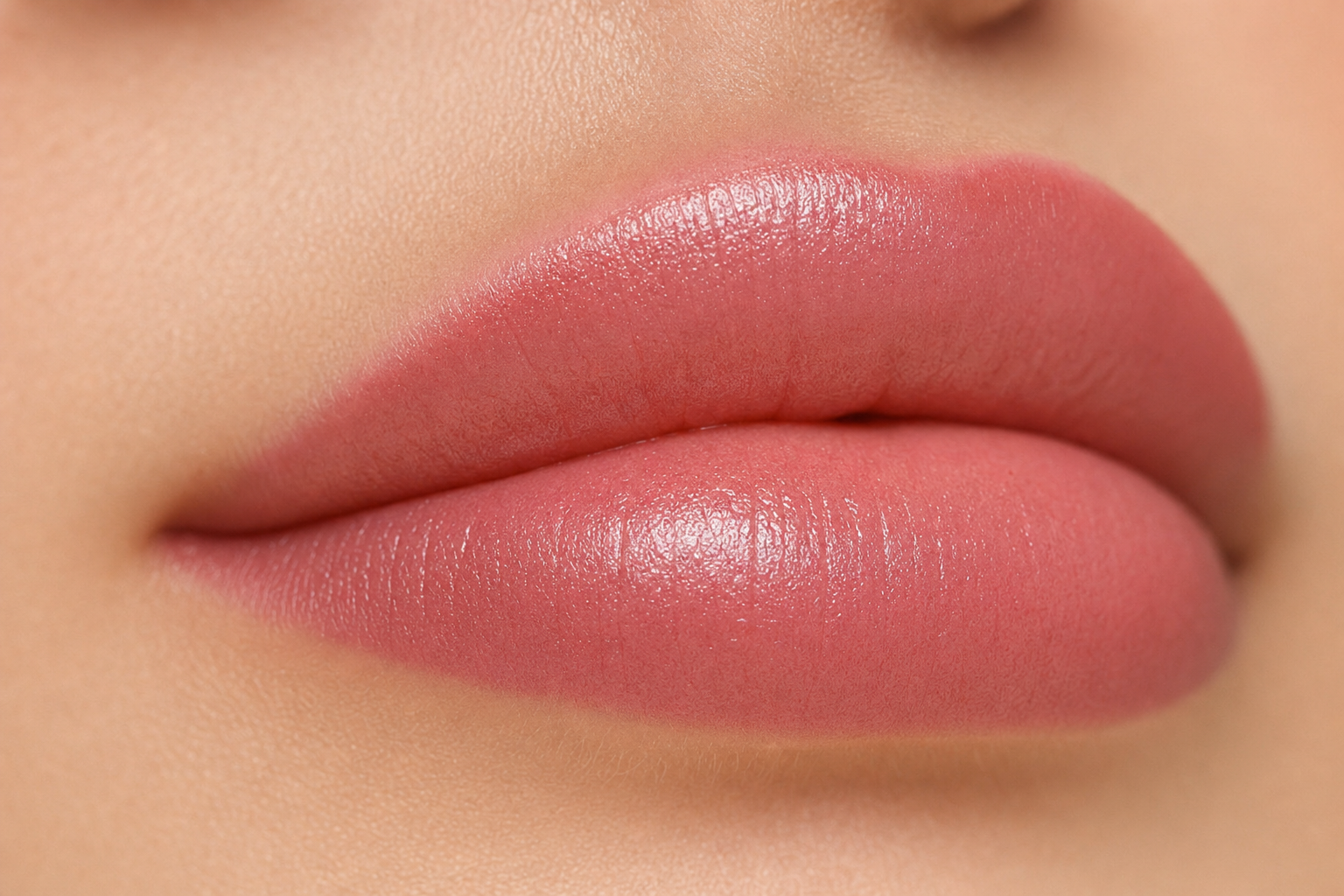 Soft rosy lip blush result